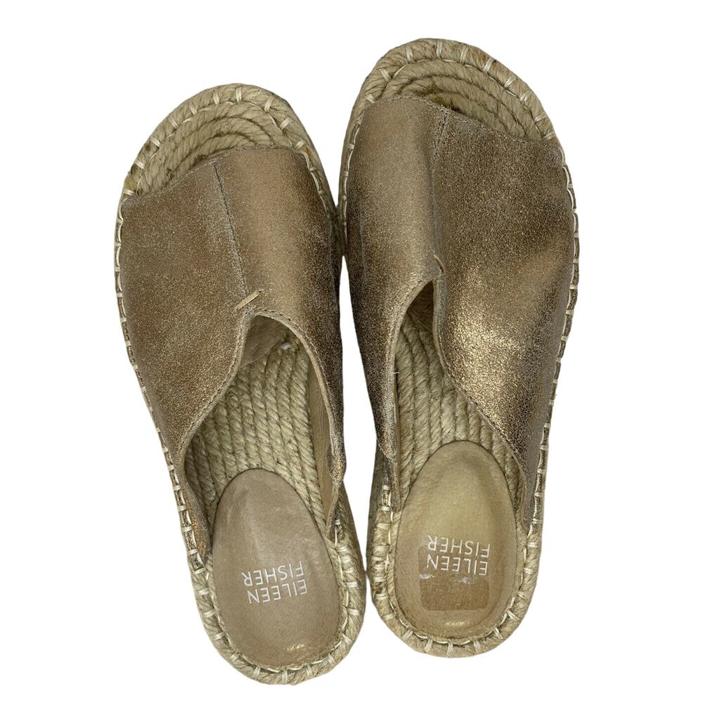 EILEEN FISHER Milly Gold Metallic Suede Espadrille Sandal Size 5.5 #EF46536B - Picture 2 of 9